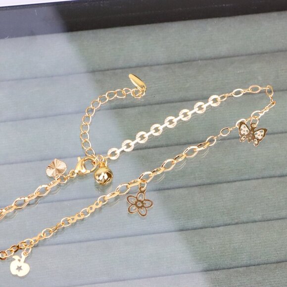 "Butterfly Charm Rose Gold Anklet with Dual Chain Accent, XPAL1188 - Picture 12 of 12